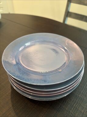 Vintage Blue Iridescent Lusterware Side Plates, Japanese Porcelain, Set of 6